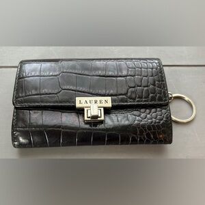 Vintage Ralph Lauren Black Croc Wallet Coin Purse Silver Clasp Key Ring
